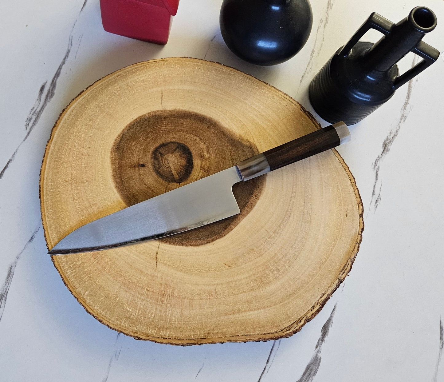 Premium Japanese ZDP189 Steel Chef Knife - 65-67 HRC Hardness, 15° Edge, Desert Ironwood & White Bull Horn Handle - ZAB KNIVES