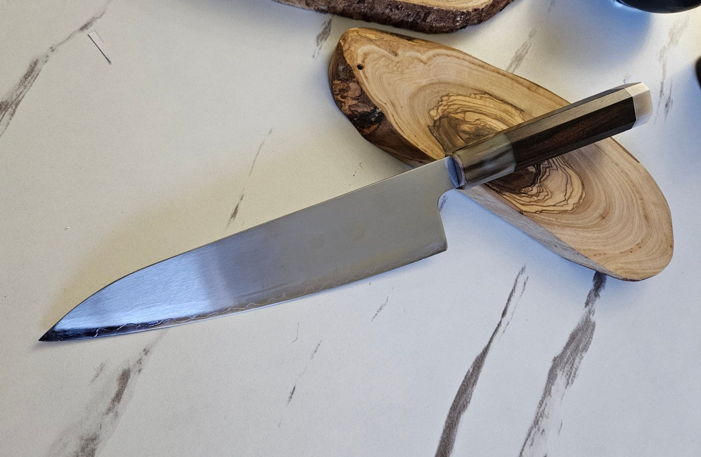 Premium Japanese ZDP189 Steel Chef Knife - 65-67 HRC Hardness, 15° Edge, Desert Ironwood & White Bull Horn Handle - ZAB KNIVES