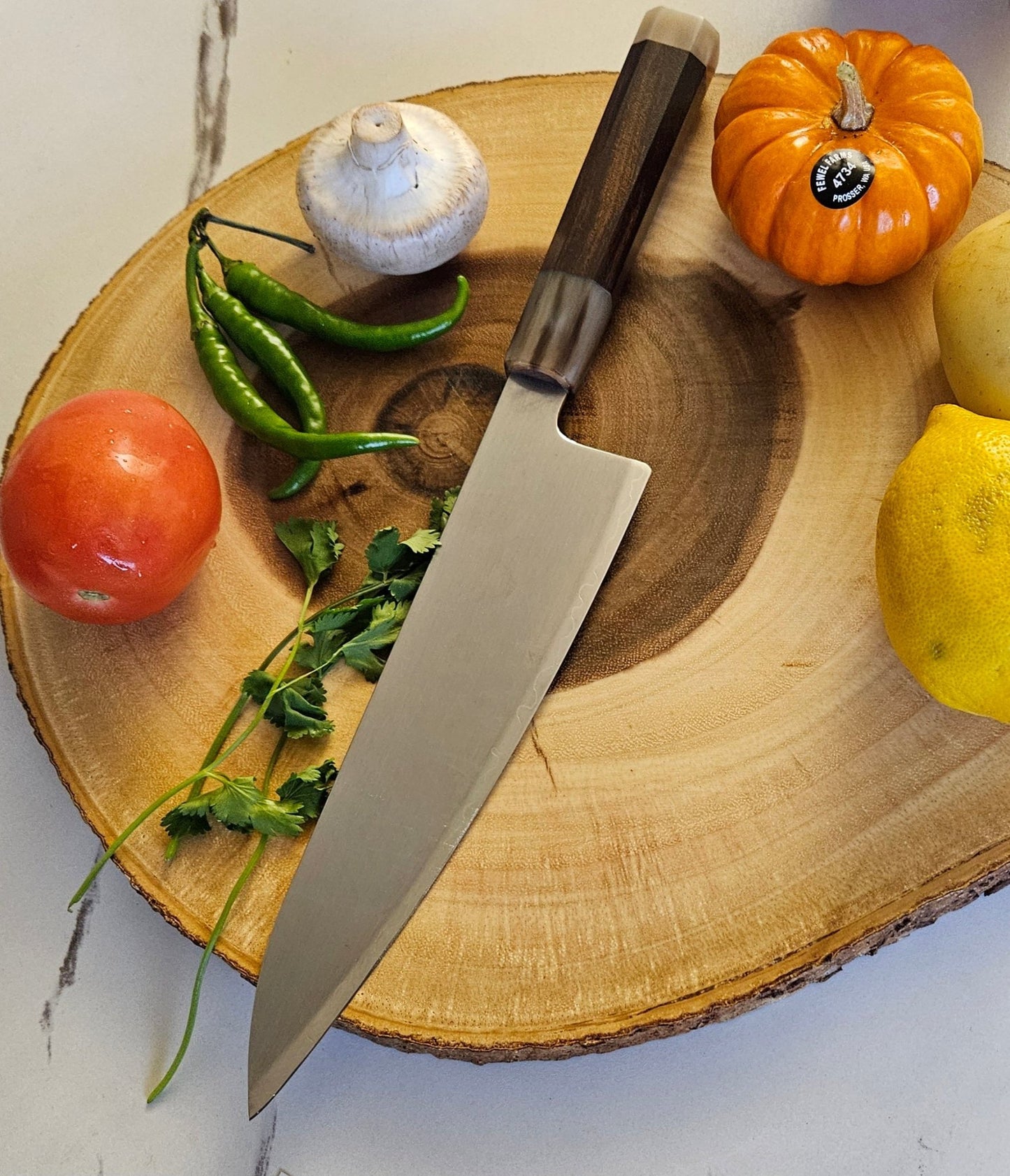 Premium Japanese ZDP189 Steel Chef Knife - 65-67 HRC Hardness, 15° Edge, Desert Ironwood & White Bull Horn Handle - ZAB KNIVES