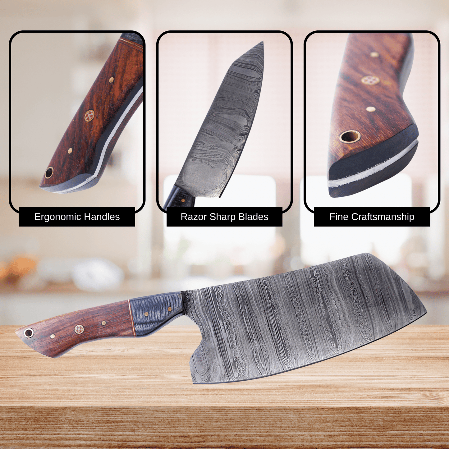 Handmade Damascus Steel Kitchen Chef Knife Set of 5 pcs with Leather sheath, 5 pieces Handforged Culinary Knife Set
