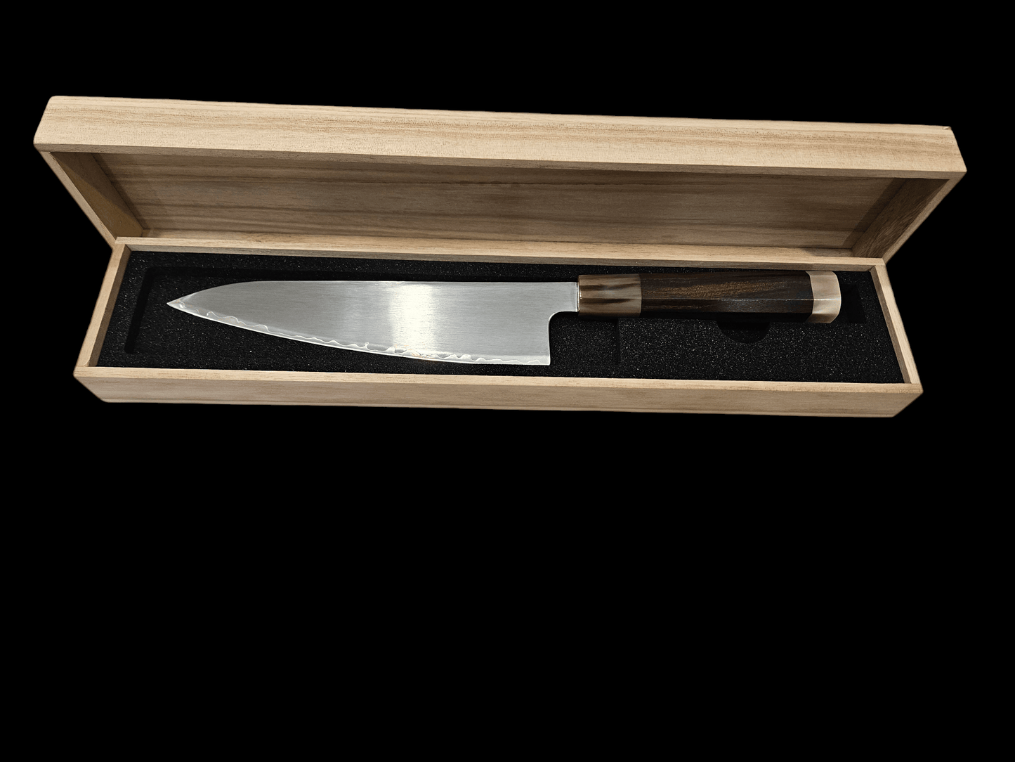 Premium Japanese ZDP189 Steel Chef Knife - 65-67 HRC Hardness, 15° Edge, Desert Ironwood & White Bull Horn Handle - ZAB KNIVES