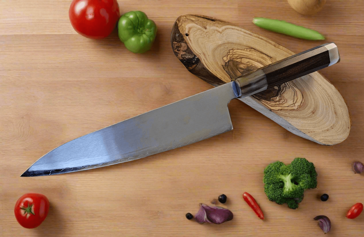 Premium Japanese ZDP189 Steel Chef Knife - 65-67 HRC Hardness, 15° Edge, Desert Ironwood & White Bull Horn Handle - ZAB KNIVES
