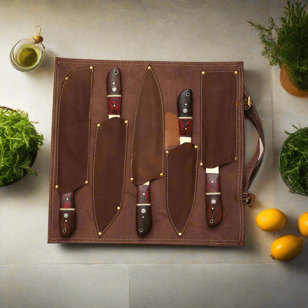 Hand-Forged Damascus Steel Kitchen Chef Knife Set with Ergonomic Wood Handles - ZAB KNIVES