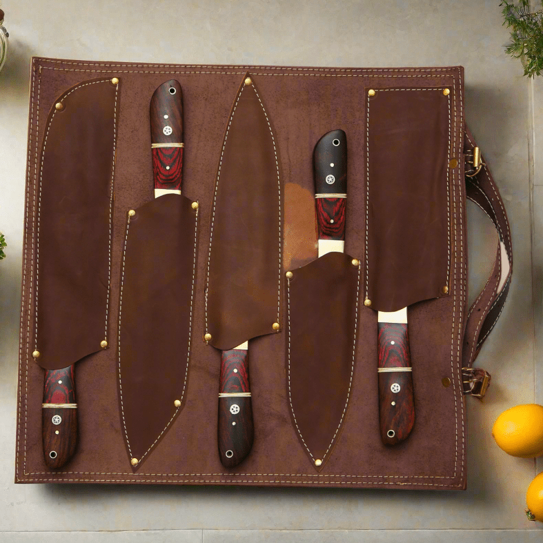 Hand-Forged Damascus Steel Kitchen Chef Knife Set with Ergonomic Wood Handles - ZAB KNIVES
