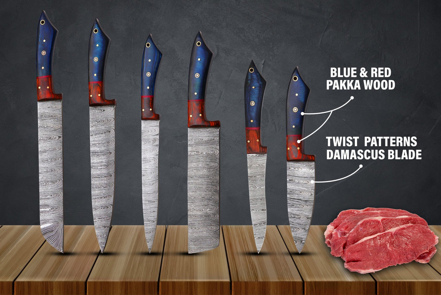 Kitchen Chef Knife Set of 6 Pieces with Ergonomic Pakkawood Handle - ZAB KNIVES