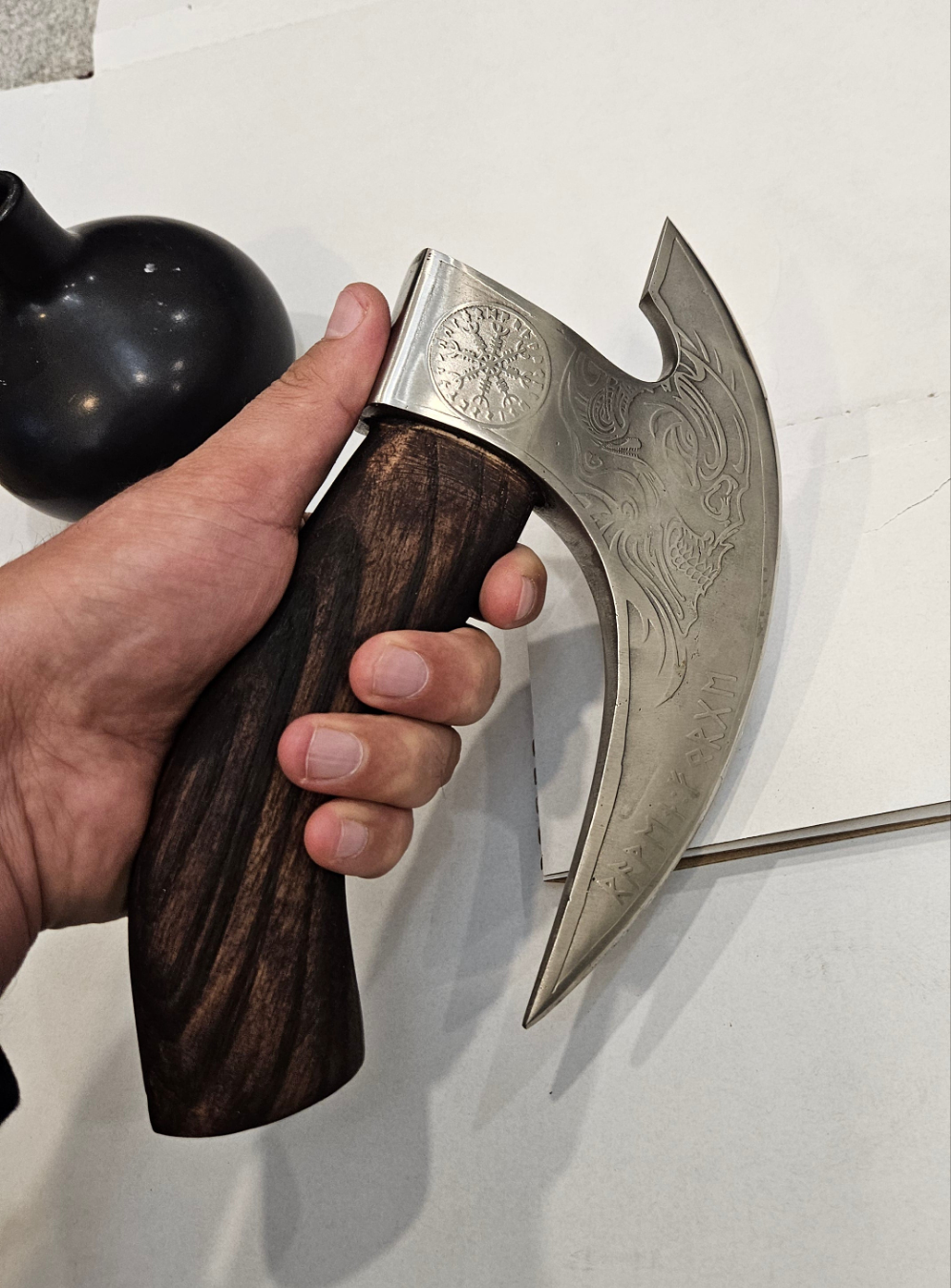 Hand Forged Viking Pizza Axe Slicer - Personalized Engraved Wedding Anniversary Gift