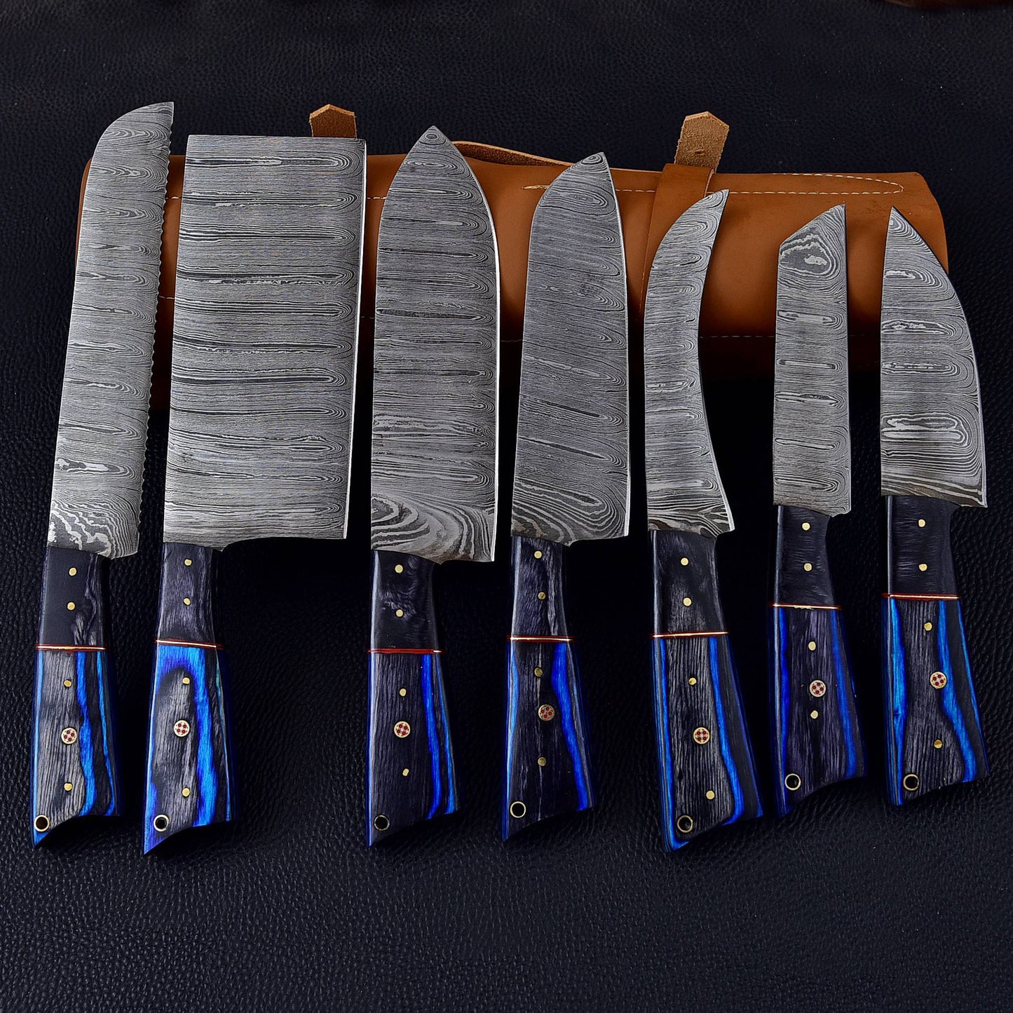 Damascus Steel Chef Knife Set of 06 - with Wooden Handles - Sharp Damascus Kitchen Knives Set