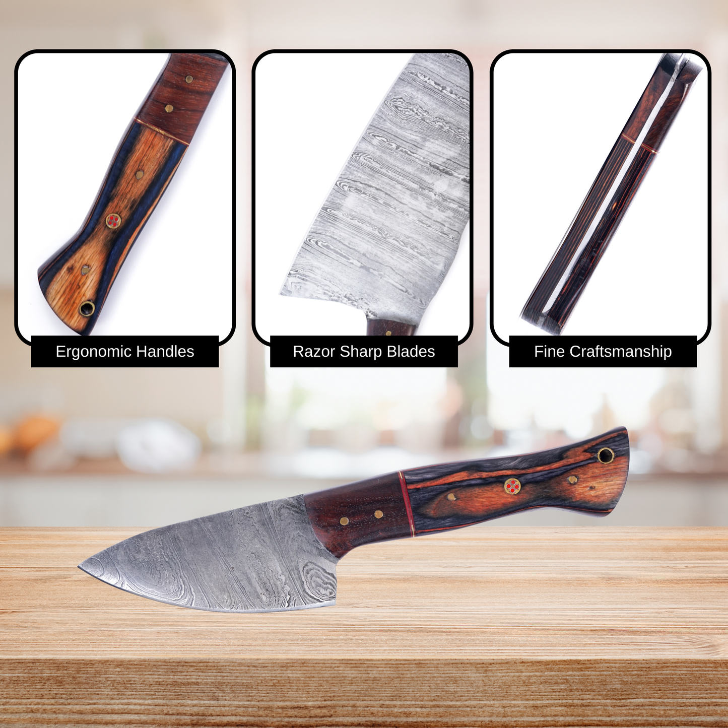 Handmade Damascus Steel Kitchen Chef Knife Set of 5 pcs with Leather sheath, 5 pieces Handforged Culinary Knife Set