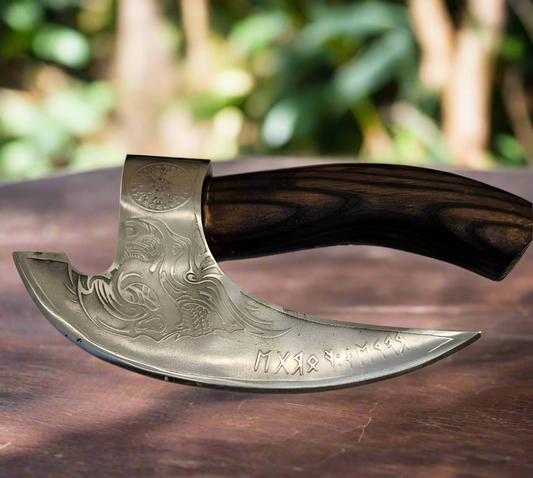 Hand Forged Viking Pizza Axe Slicer - Personalized Engraved Wedding Anniversary Gift