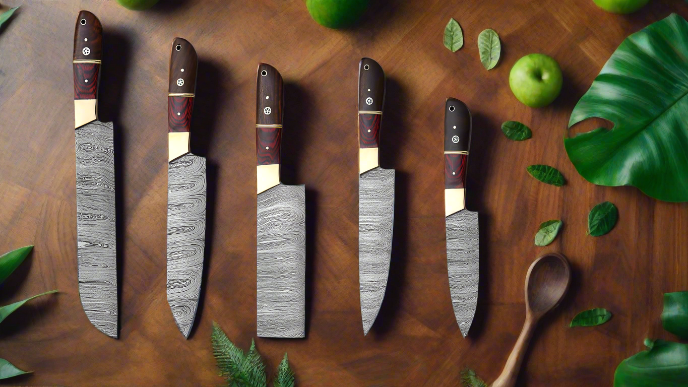 Premium Quality Hand-Forged Damascus Steel Kitchen Chef Knife Set with Ergonomic Wood Handles