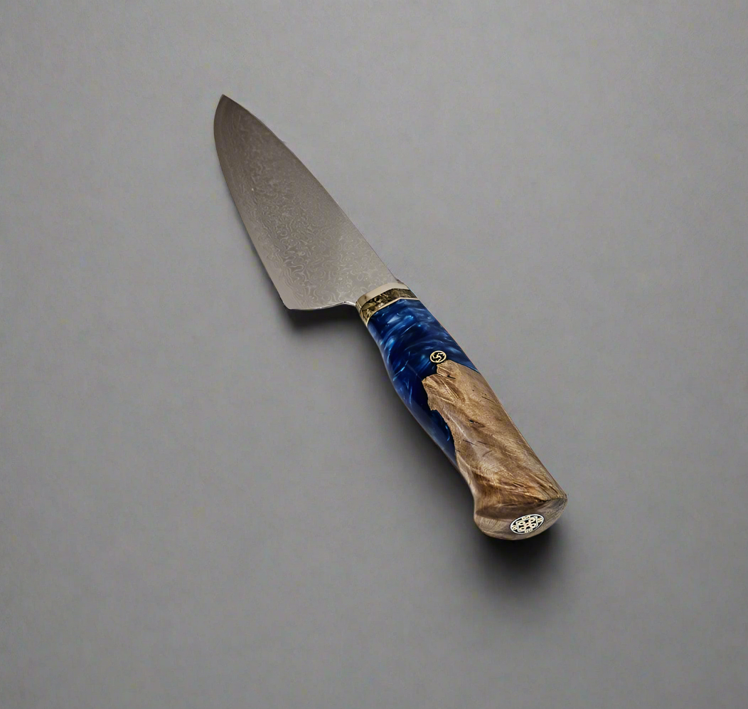 Premium Damascus Steel Chef Knife with Stabilized Maple Burl Handle – Sharp, Durable, and Perfectly Balanced