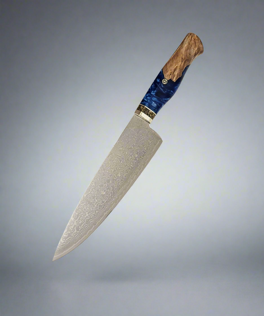 Premium Damascus Steel Chef Knife with Stabilized Maple Burl Handle – Sharp, Durable, and Perfectly Balanced