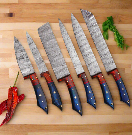 Handforged Damascus Kitchen Chef Knife Set of 6 Pieces