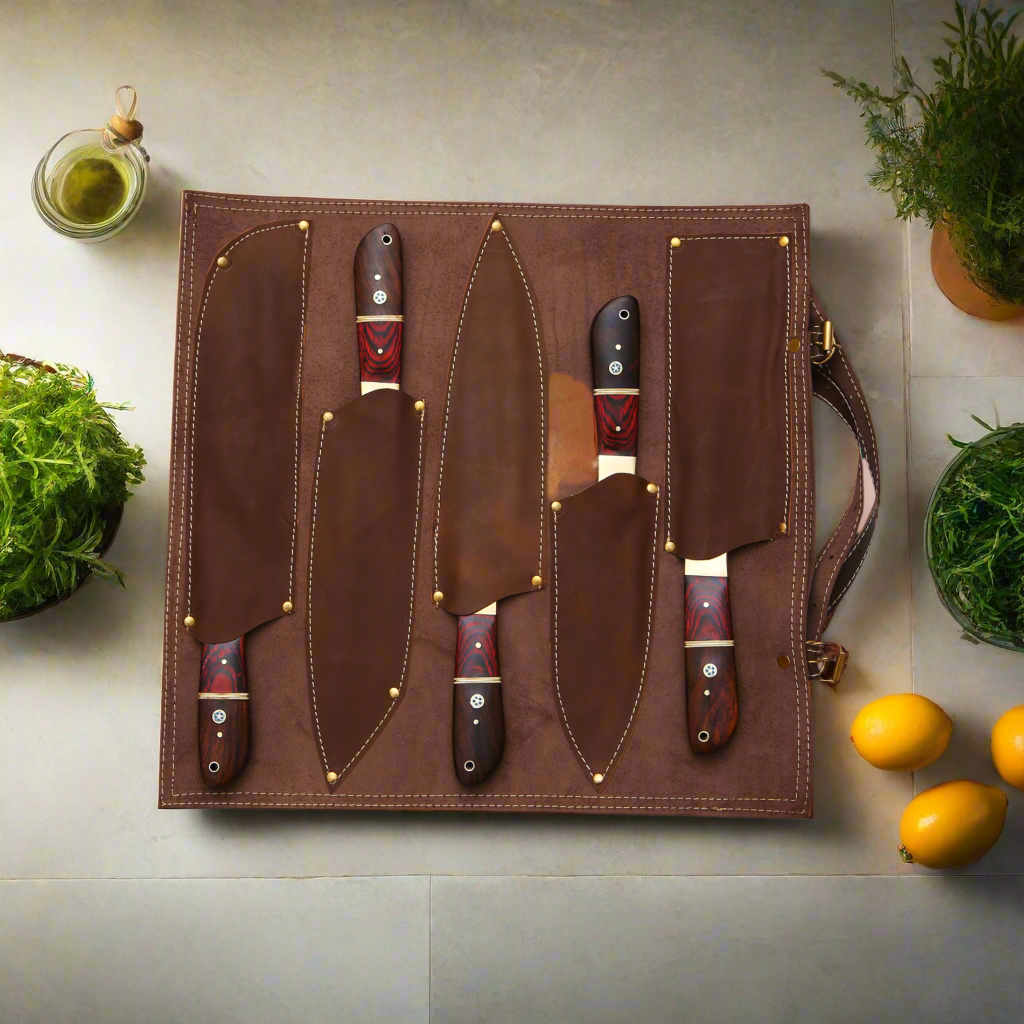 Premium Quality Hand-Forged Damascus Steel Kitchen Chef Knife Set with Ergonomic Wood Handles